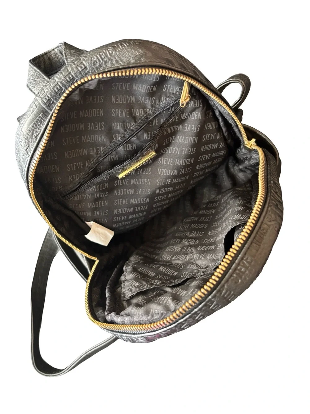 Steve Madden Black Embossed Mini Backpack with Gold Hardware